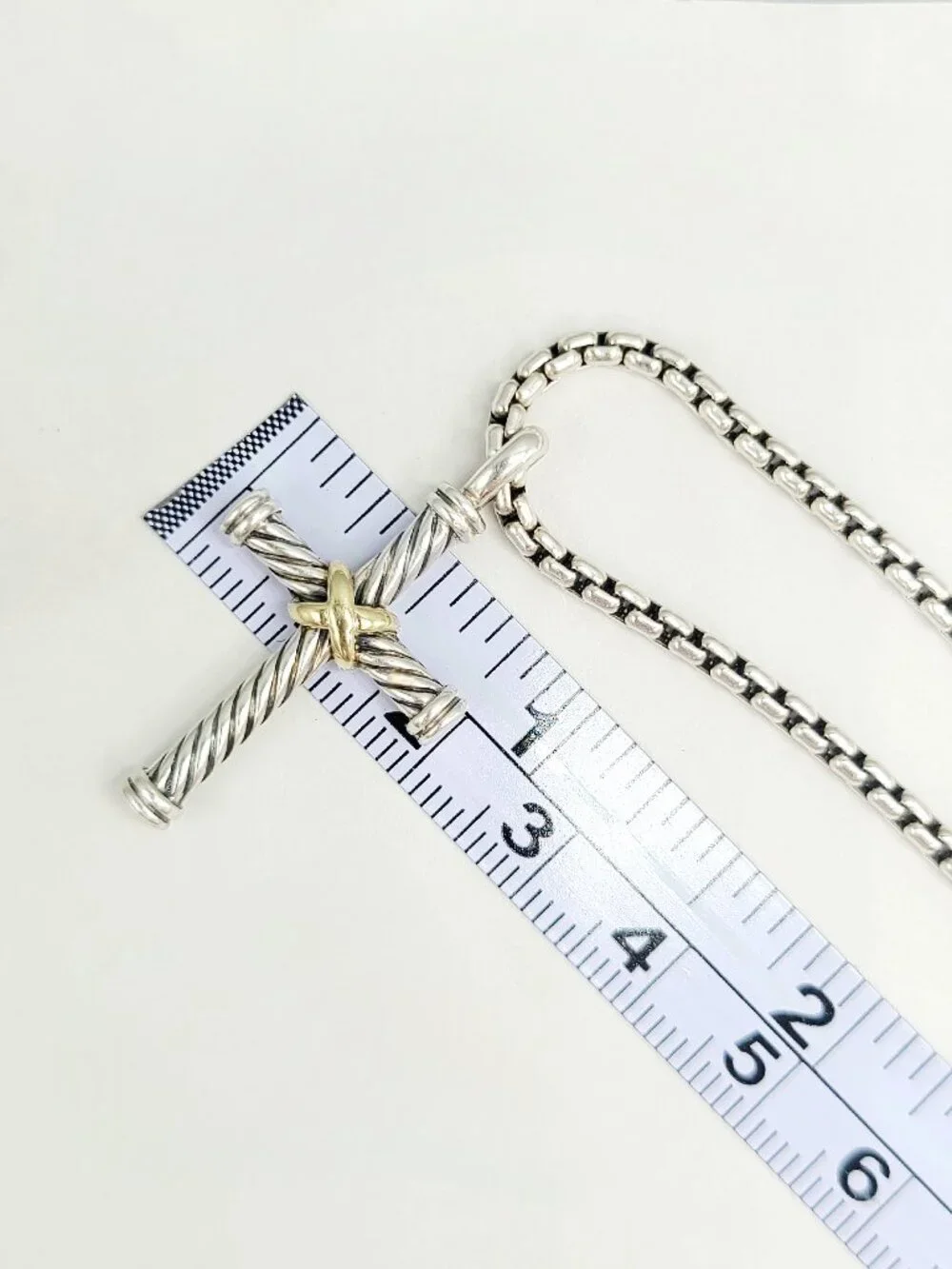 David Yurman Cable Cross Gold X Pendant Necklace w/ 18K Yellow Gold - 20" - RARE - Picture 11 of 12